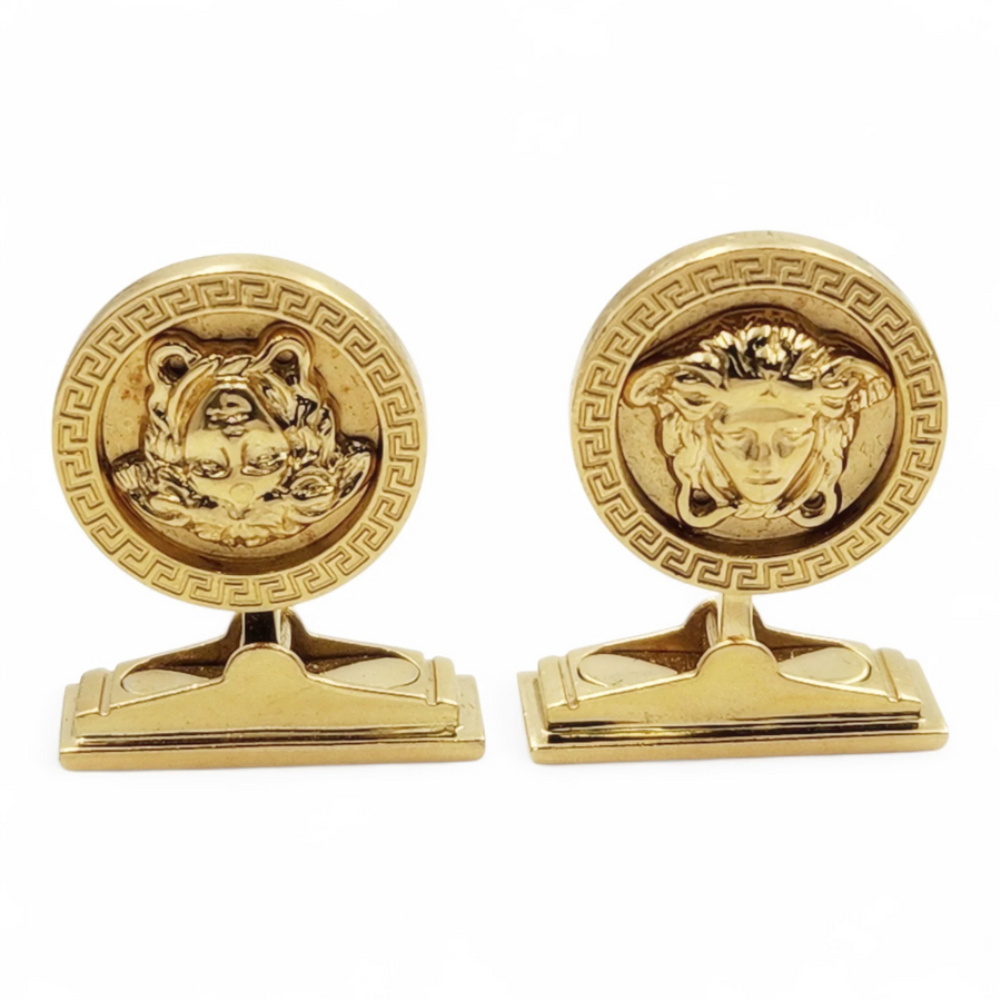 Men's Versace Medusa Head Ancient Motifs 18K Yellow Gold Contemporary Style Cufflinks. (Pre-Owned)