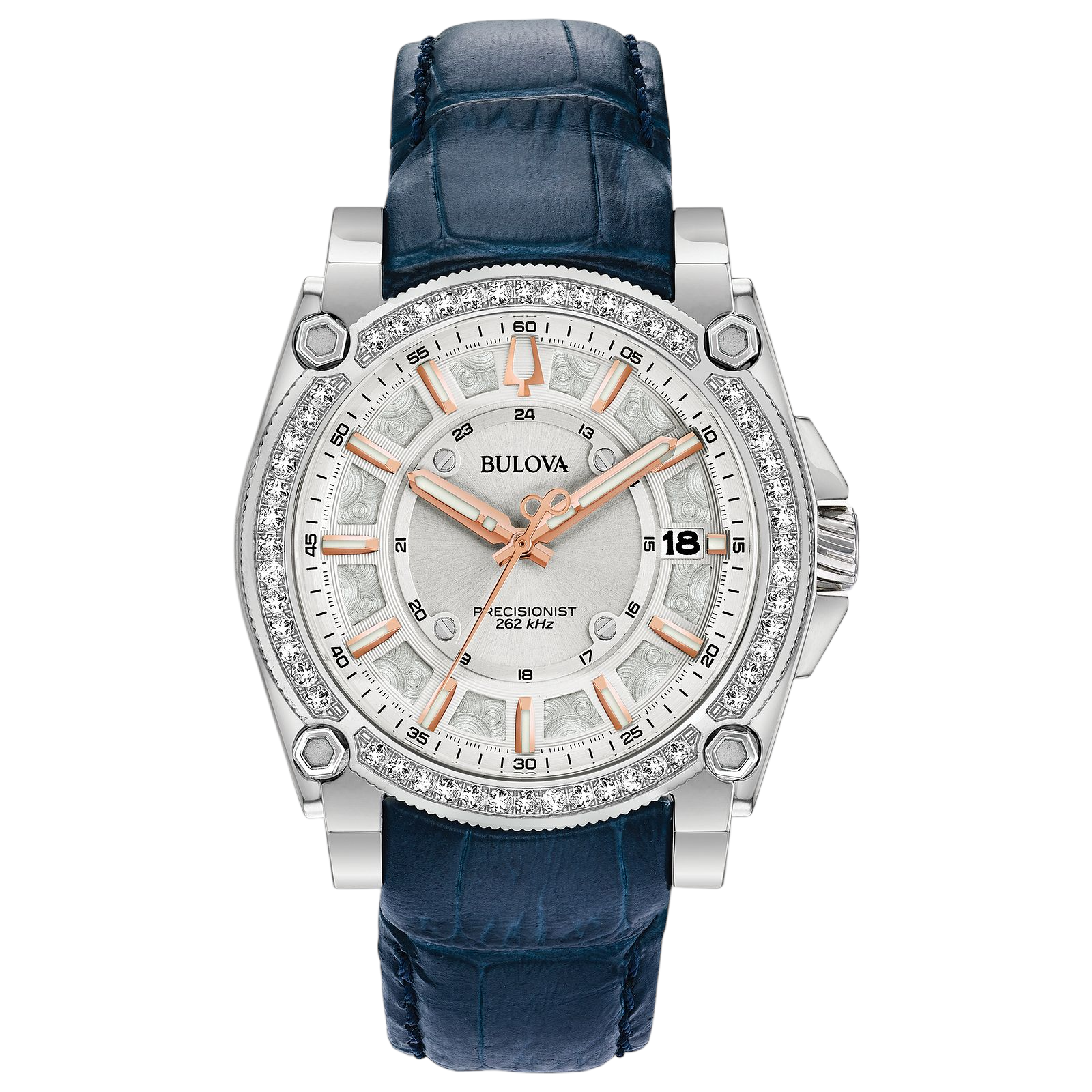 Bulova 40mm Precisionist Stainless Steel Watch with Silver Dial and Diamond Bezel. (Pre-Owned 96R227)