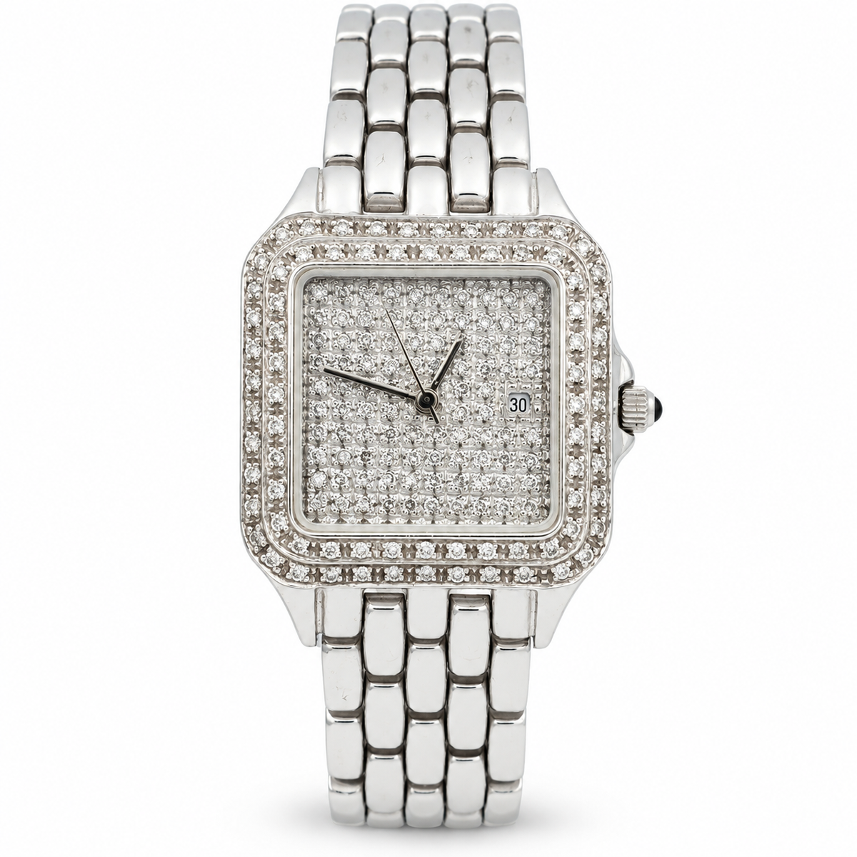 Unisex Geneve 14K White Gold Watch with Diamond Dial and Diamond Bezel. (Pre-Owned)