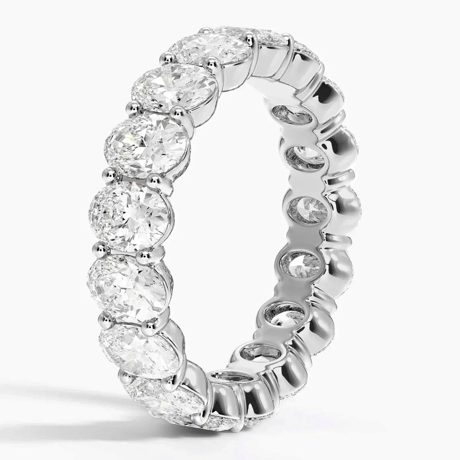 Women's 18K White Gold 5.50 CT Total Weight Oval Diamonds 5.4 GR Eternity Band. (Size: 6.5)