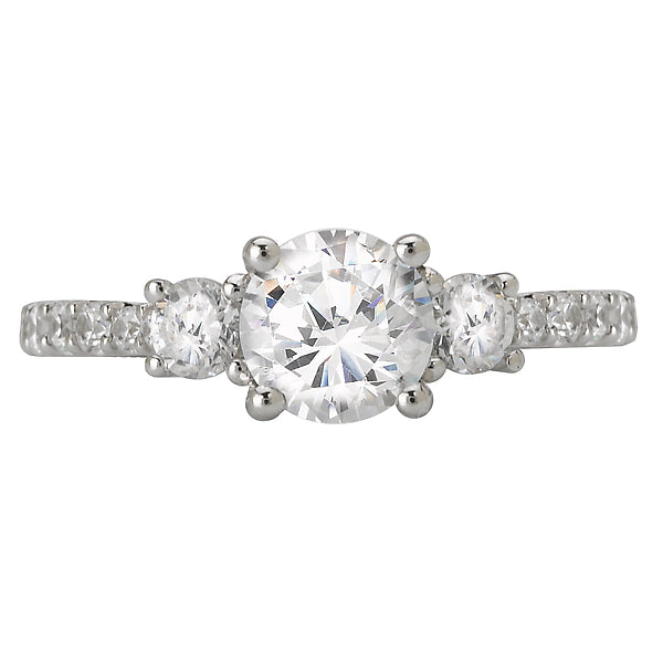 14K White Gold 3 Stone Semi-Mount Romance Collection Wedding Ring.