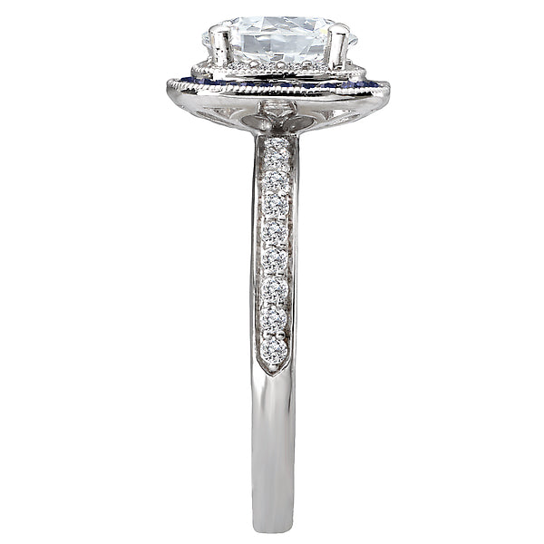 14K White Gold Halo Semi Mount and Gemstone Romance Collection Wedding Ring.