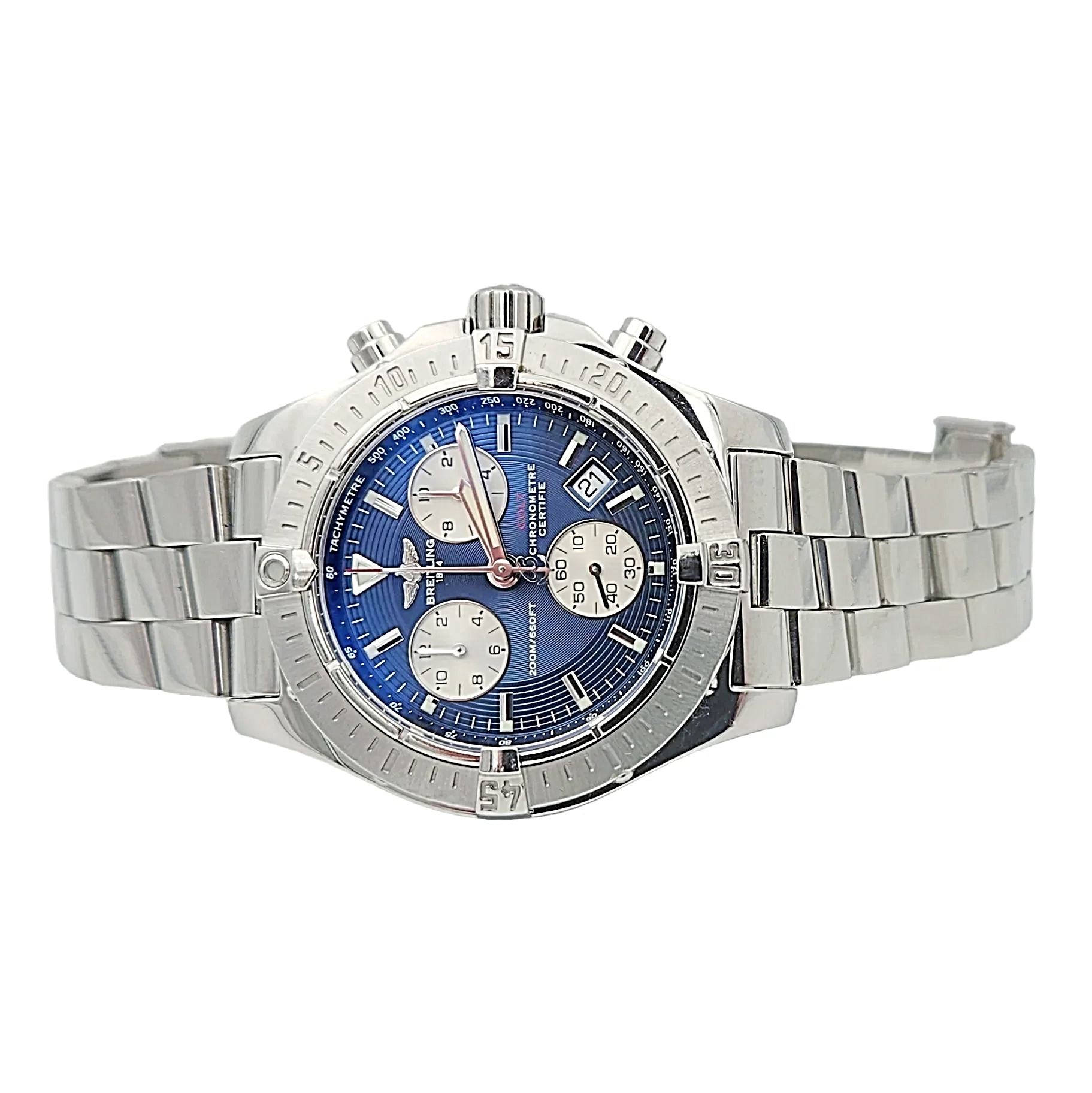 Men's Breitling 41mm Colt Stainless Steel Watch with Blue Chronograph Dial. (Pre-Owned A73380)