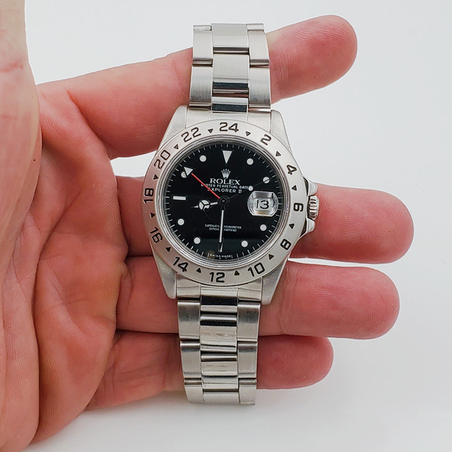 *Men's Rolex 40mm Explorer II Stainless Steel Watch with Oyster Band and Black Dial. (Pre-Owned)