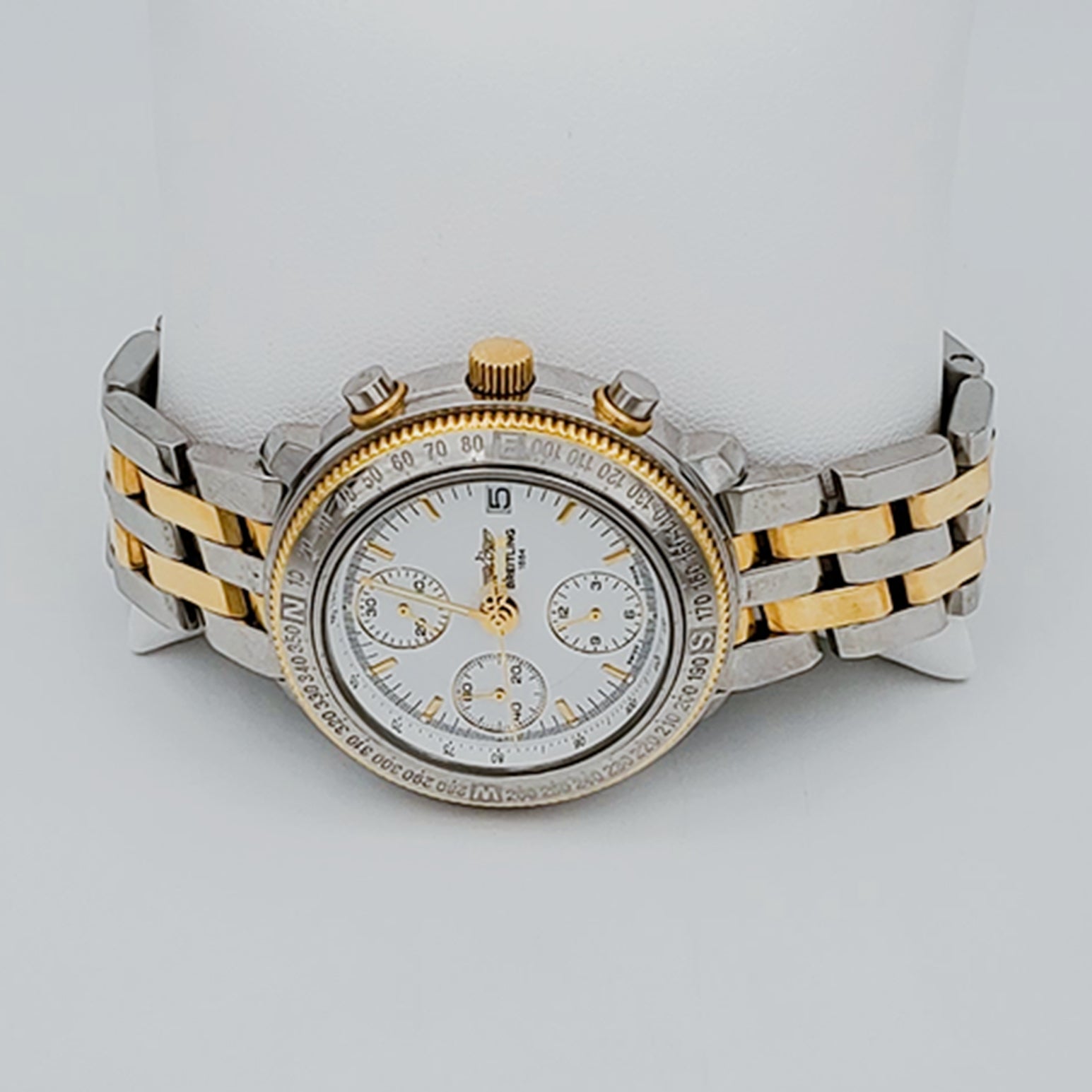Men's Breitling D20405 Tachymeter 40mm 18K Yellow Gold / Stainless Steel Watch with White Dial and Gold Bezel. (Pre-Owned)