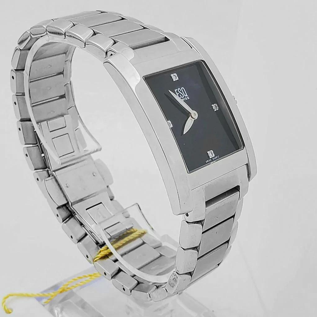 Ladies ESQ Swiss Movado Venture Stainless Steel Watch with Black Diamond Dial. (NEW)