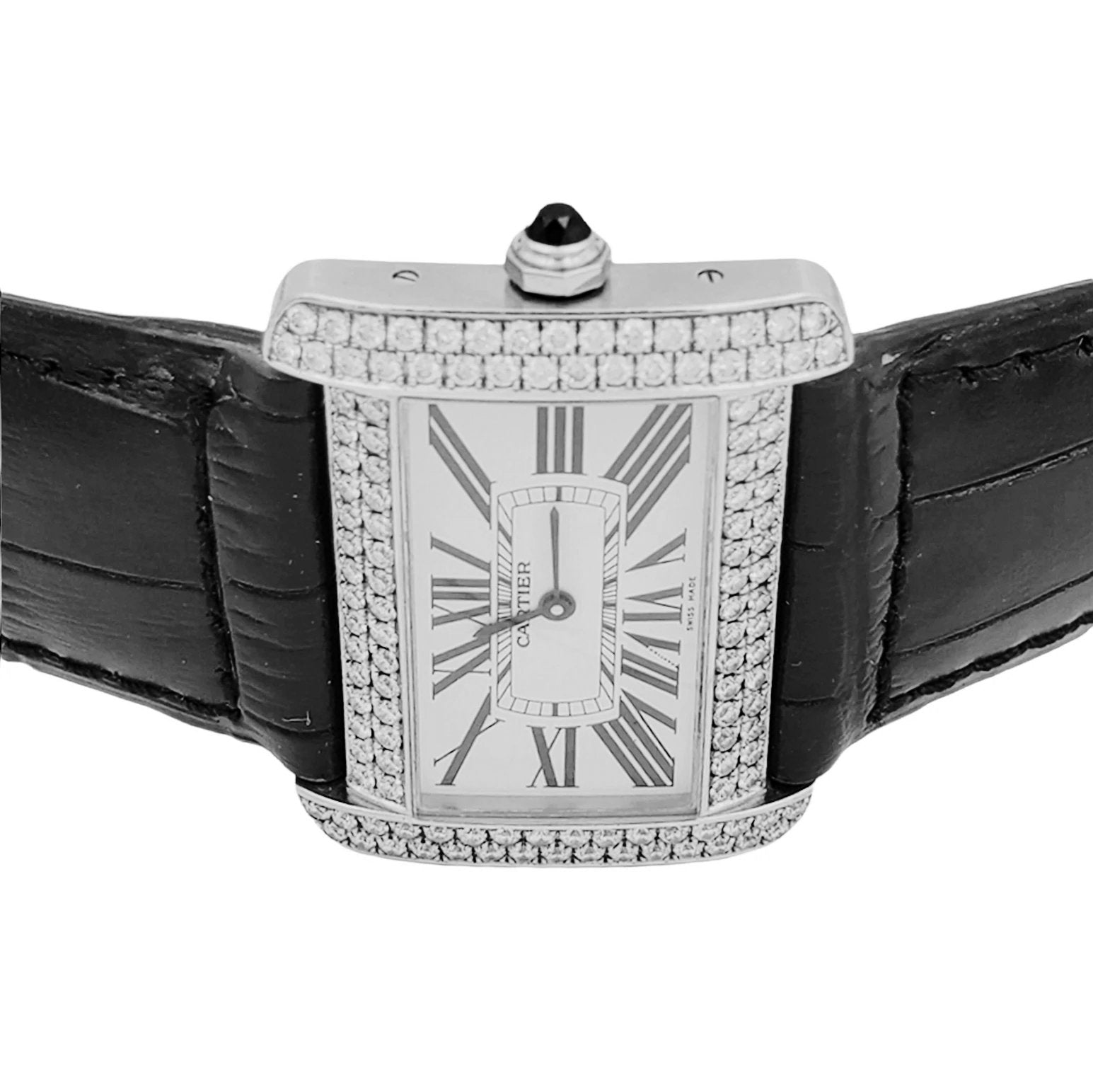Ladies Cartier Divan Stainless Steel Watch with Leather Band and Diamond Bezel. (Pre-Owned WA301770)