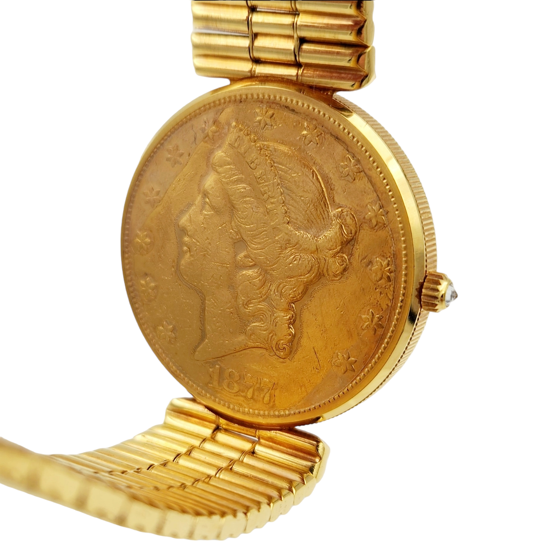 Corum 35mm American Twenty Dollars Double Eagle 22K Yellow Gold Coin Watch with 18K Yellow Gold Band and Bezel. (Pre-Owned 1877)
