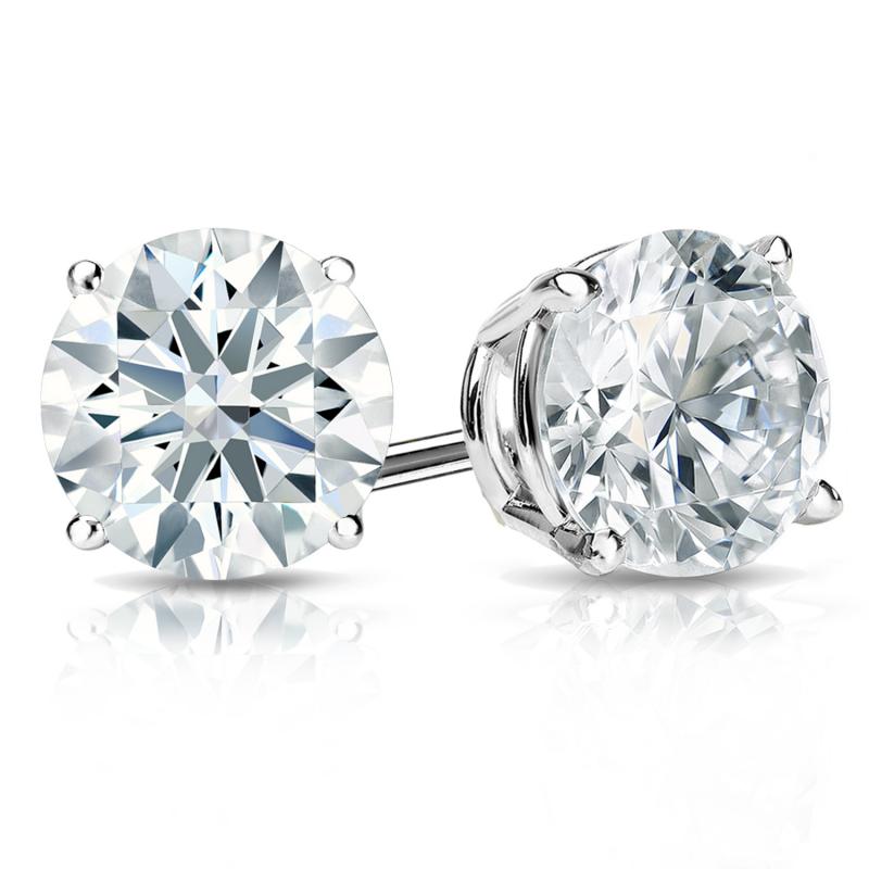 14K White Gold Four Prong Brilliant Natural Round 2.00 CT (TW) SI Quality Diamond Stud Earrings.