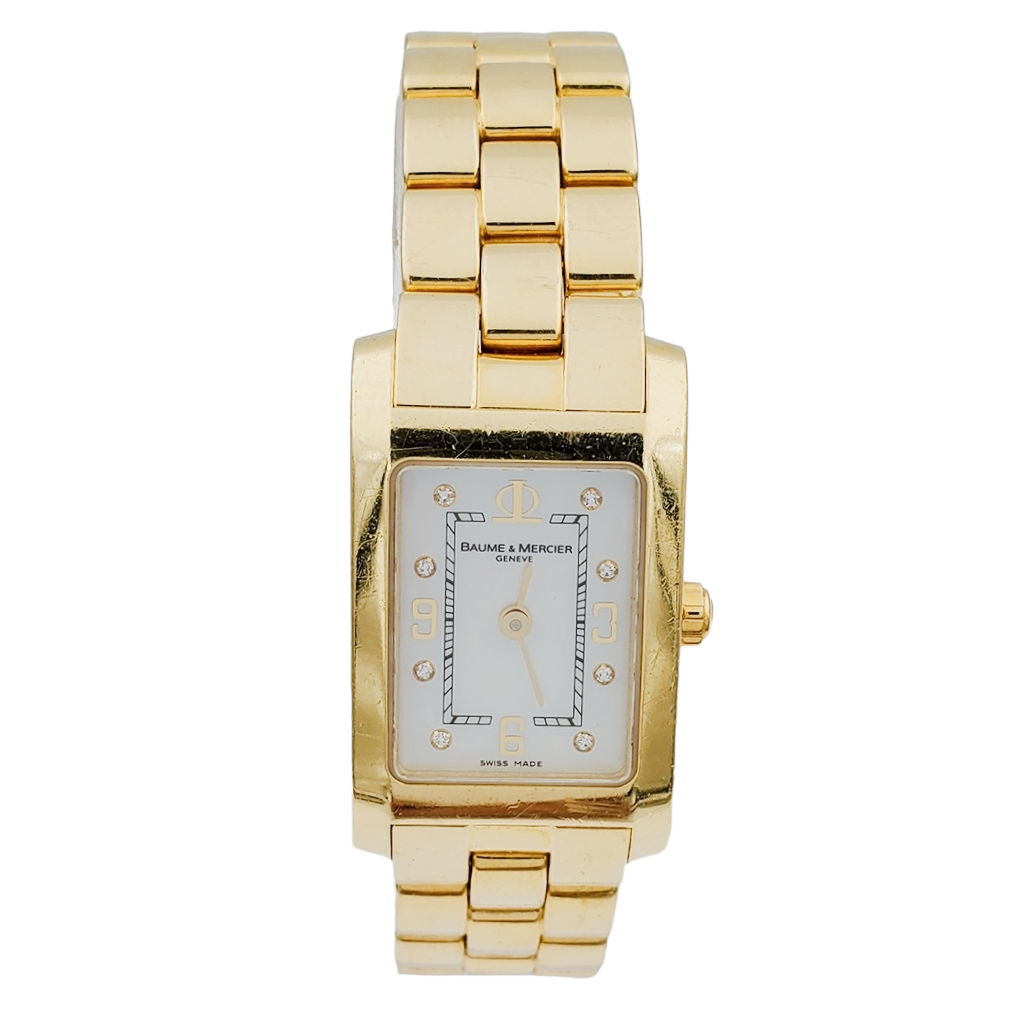 Ladies Baume & Mercier Hampton Solid 18K Yellow Gold Watch with Mother of Pearl Diamond Dial. (Pre-Owned)