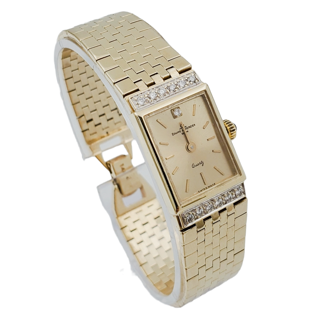 Ladies Baume & Mercier Solid 14K Yellow Gold Watch with Gold Dial and Diamonds. (Pre-Owned)