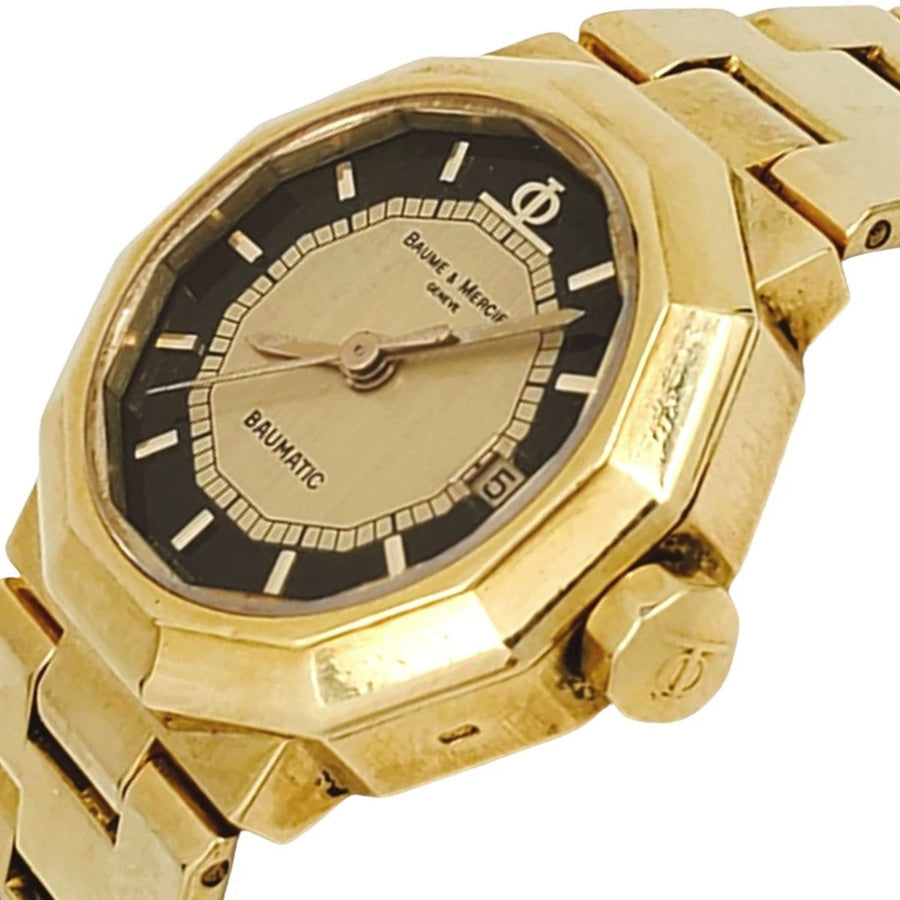 *Ladies Baume & Mercier Solid 18K Yellow Gold Watch with Gold and Black Dial. (Pre-Owned)