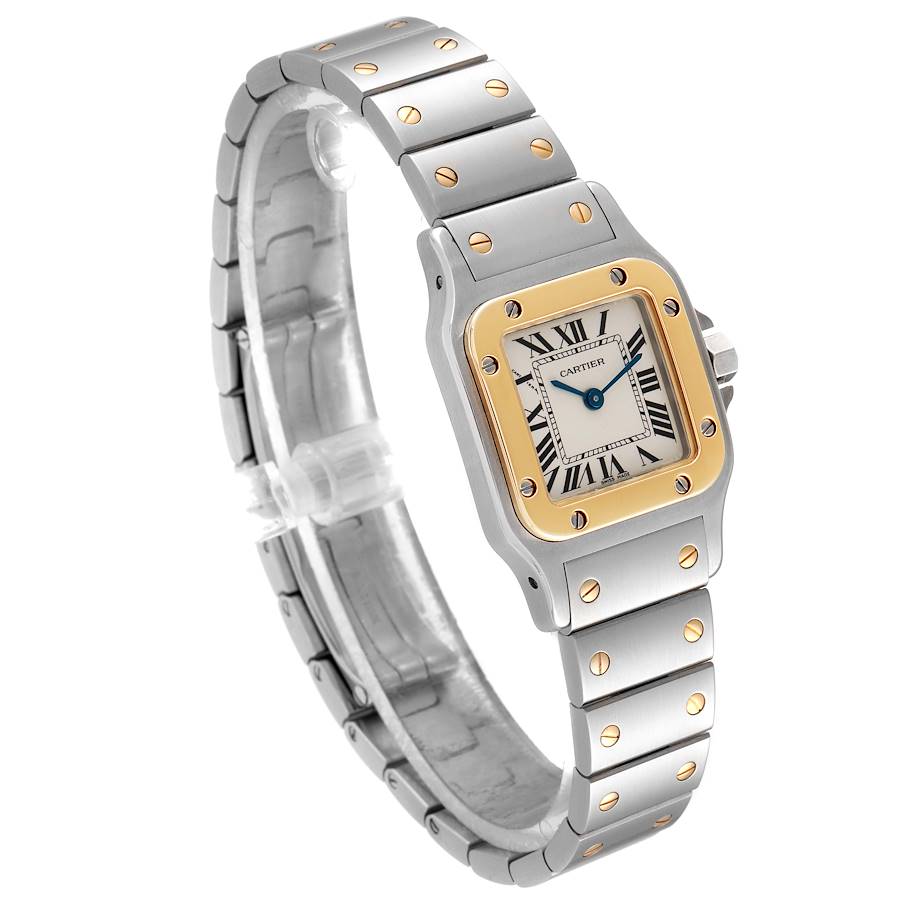 Ladies Medium Cartier Santos Watch in 18K Yellow Gold and Stainless Steel with White Dial. (Pre-Owned)
