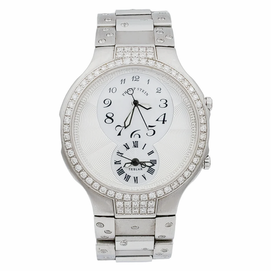Ladies Philip Stein Teslar 33mm Stainless Steel Watch with Mother of Pearl Dial and Diamond Bezel. (Pre-Owned)