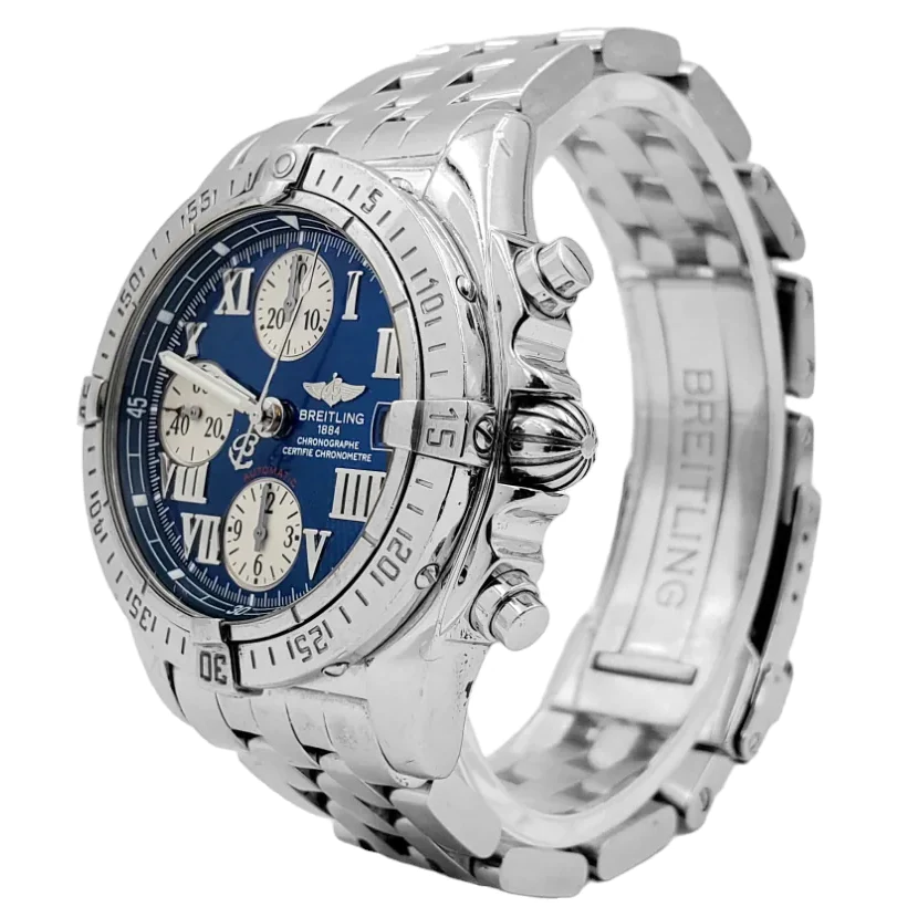 Men's Breitling 38mm Windrider Cockpit Automatic Stainless Steel Watch with Blue Chronograph Dial. (Pre-Owned A13358)