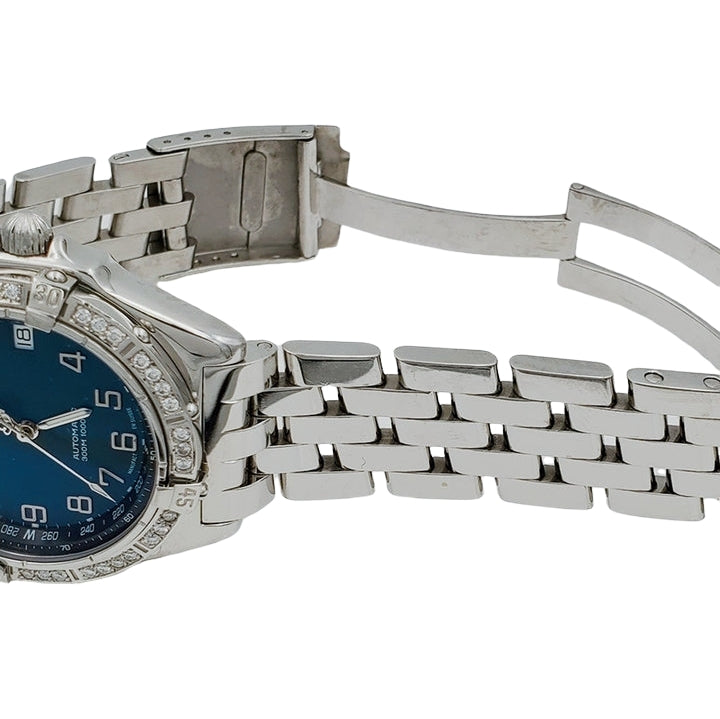 Men's Breitling A10350 Wings 38mm Stainless Steel Watch with Blue Dial and Diamond Bezel. (Pre-Owned)