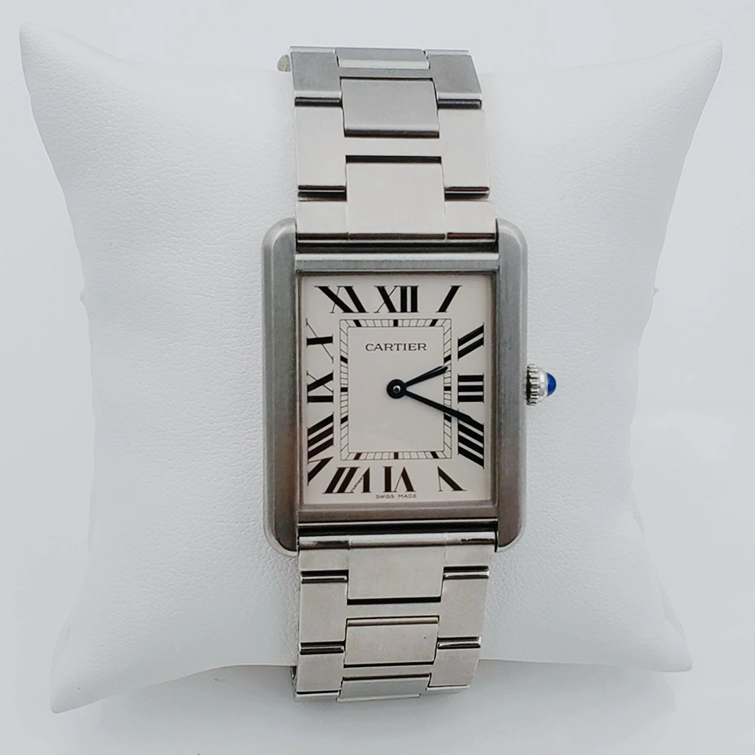Men's Large Cartier Tank Solo Watch with White Dial in Matte Stainless Steel. (Pre-Owned)