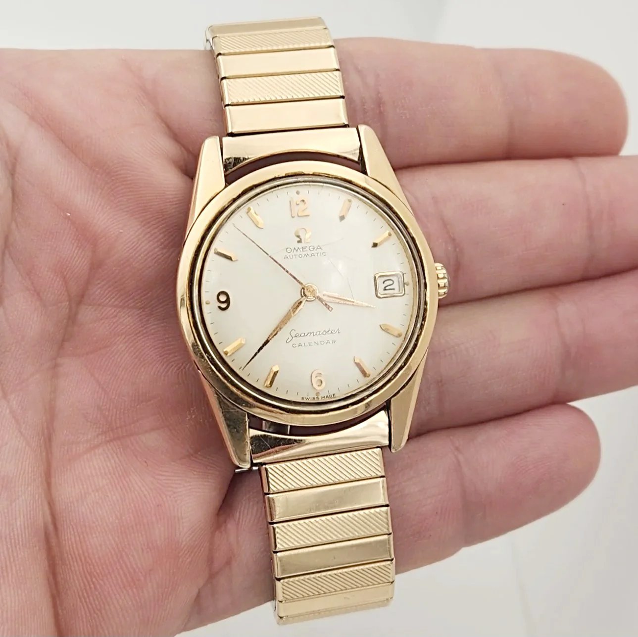 Men's Omega 34mm Vintage 1950's Seamaster Calendar Automatic Rose Gold Plated Watch. (Pre-Owned)