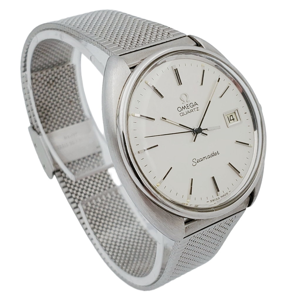 Men's Omega Seamaster 36mm Vintage Stainless Steel Watch with Mesh Band and Silver Dial. (Pre-Owned)