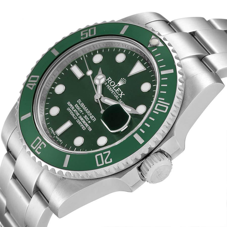 2013 Men's Rolex 40mm Submariner "Hulk" Oyster Perpetual Date Stainless Steel Watch with Green Dial and Green Bezel. (Pre-Owned 116610)
