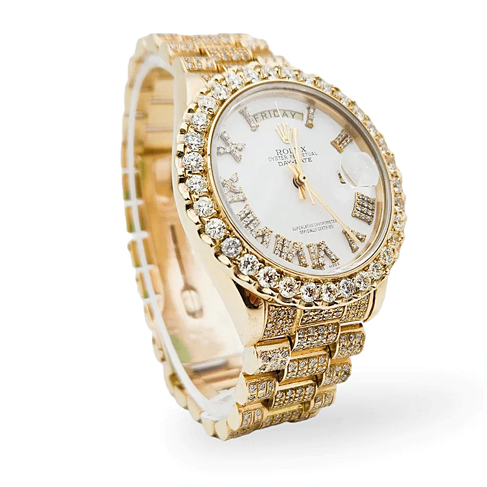 Men's Rolex Presidential 36mm Solid 18K Yellow Gold Watch with White Diamond Dial and Diamond Bezel. (Pre-Owned 18038)