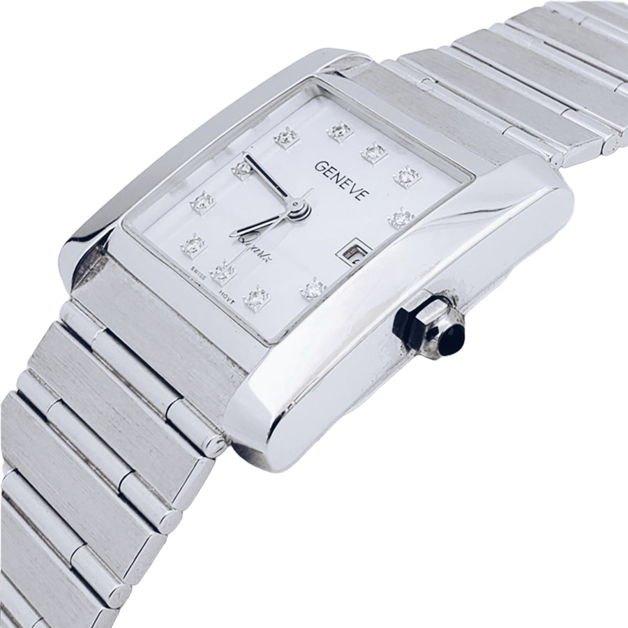 Unisex Geneve 14K White Gold Watch with Mother of Pearl Diamond Dial. (Pre-Owned)