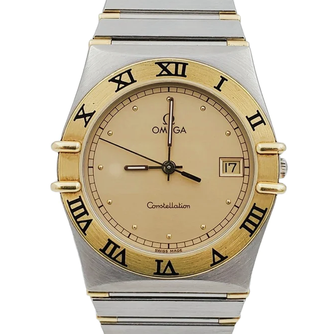 Men's Omega 34mm Constellation Two Tone 18K Yellow Gold / Stainless Steel Watch with Dial and Fixed Roman Numeral Bezel. (Pre-Owned)