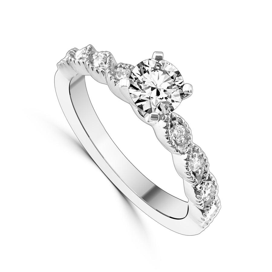 Woman's 14K White Gold 0.27 CT (SI2 Color I) Center Diamond Anniversary Ring. (Size: 6.25)