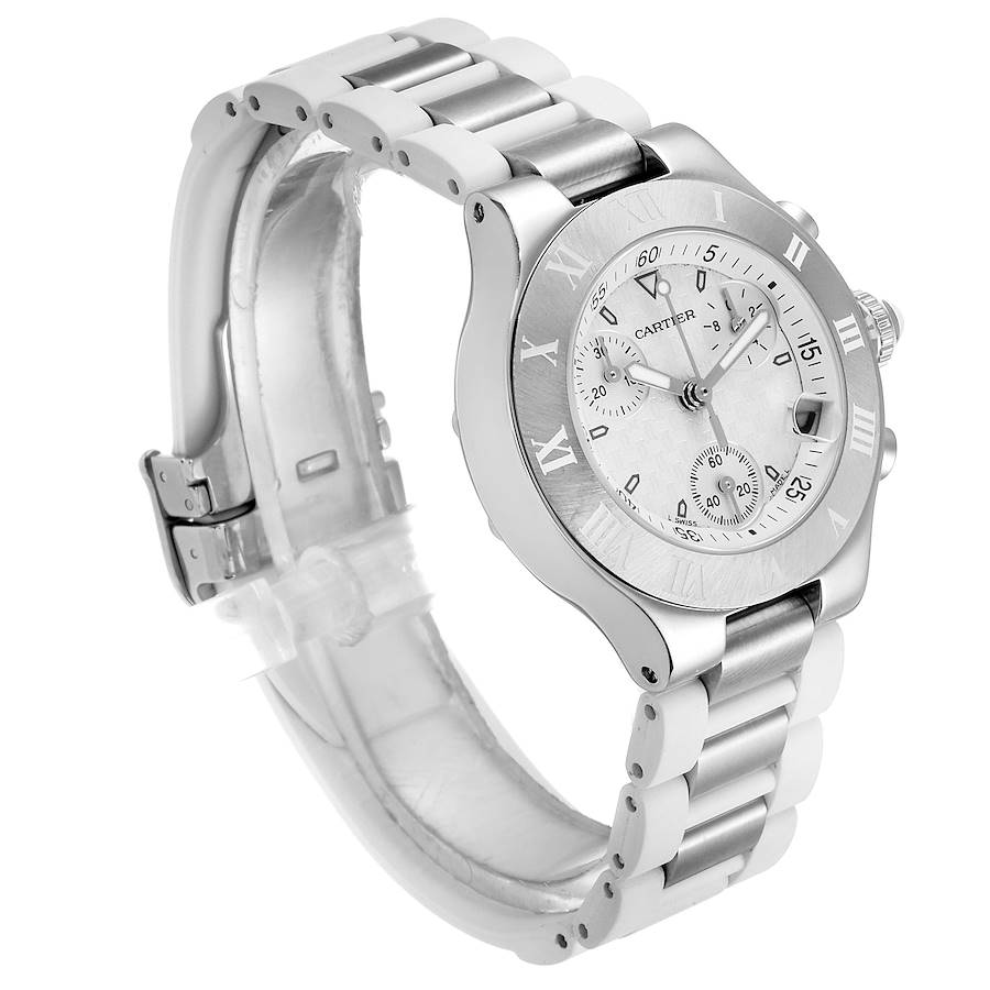 Ladies Cartier Must 21 Stainless Steel Watch with White Rubber Band and White Dial. (Pre-Owned W10197U2)