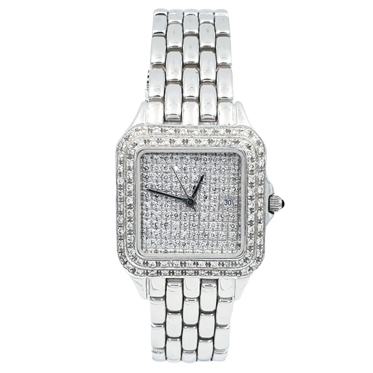 Unisex Geneve 14K White Gold Watch with Diamond Dial and Diamond Bezel. (Pre-Owned)