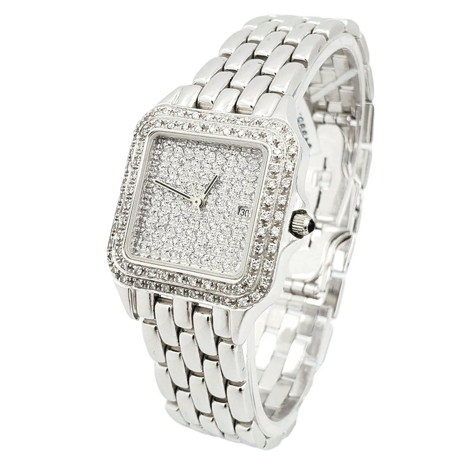 Unisex Geneve 14K White Gold Watch with Diamond Dial and Diamond Bezel. (Pre-Owned)