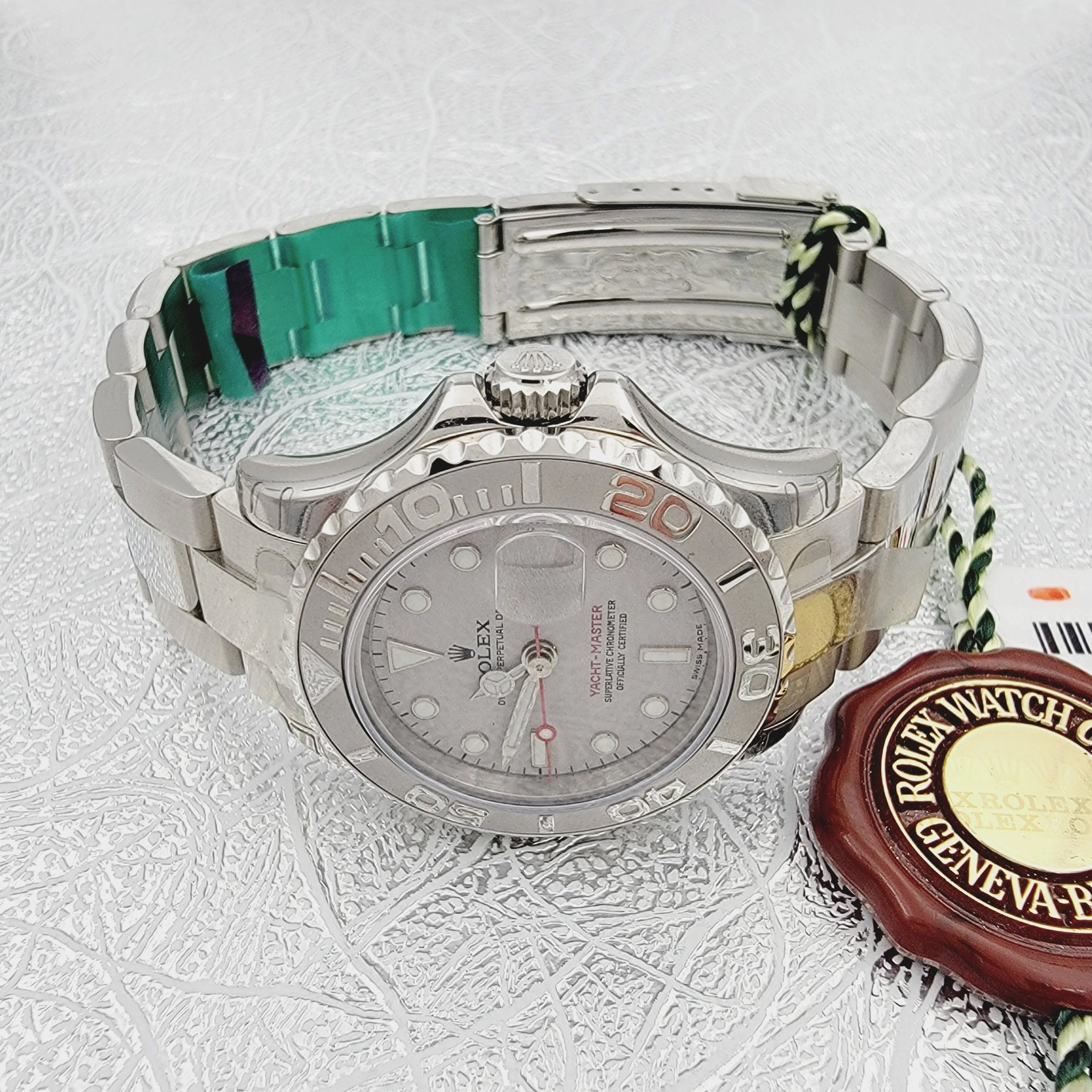 Ladies Rolex 29mm Platinum / Stainless Steel Yacht Master Watch with Platinum Dial and Rotatable Platinum Bezel. (NEW 169622)