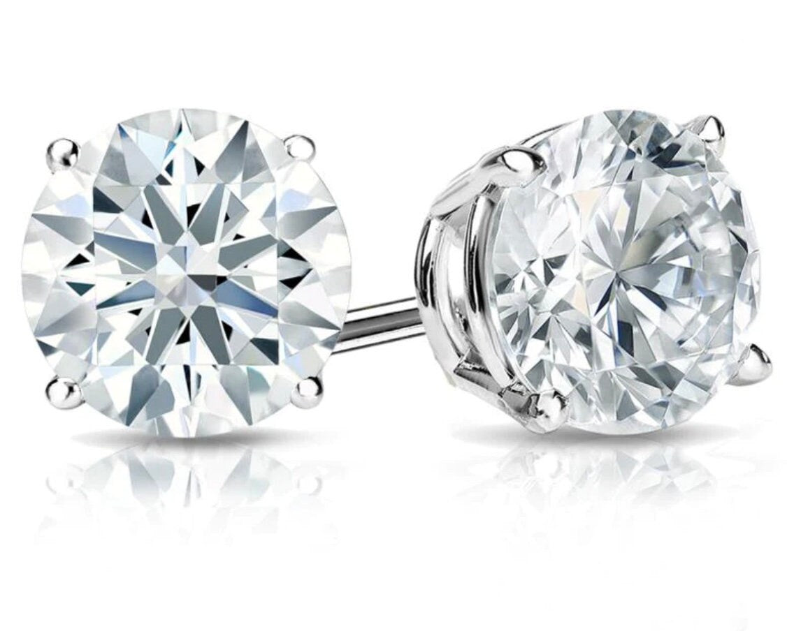 14k White Gold Diamond Stud Screw Back Earring Lab Grown, Gift For Her