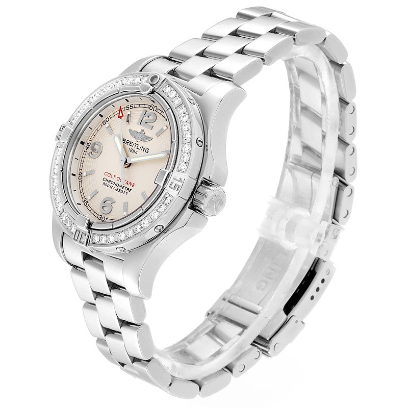 Ladies Breitling 34mm Colt Oceane Stainless Steel Watch with Off-White Silver Dial and Diamond Bezel. (Pre-Owned A77380)