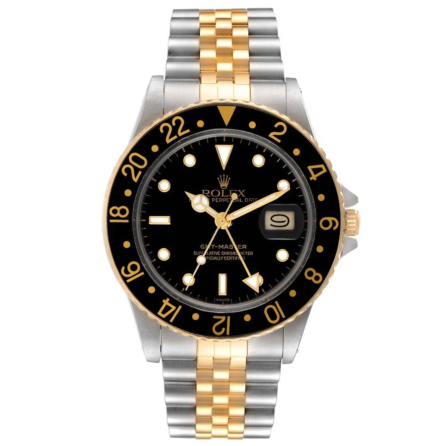 *1985 Men's Rolex 40mm GMT Vintage Master 18K Gold / Stainless Steel Two Tone Watch with Black Bezel and Black Dial. (Pre-Owned Box/Paper 16753)