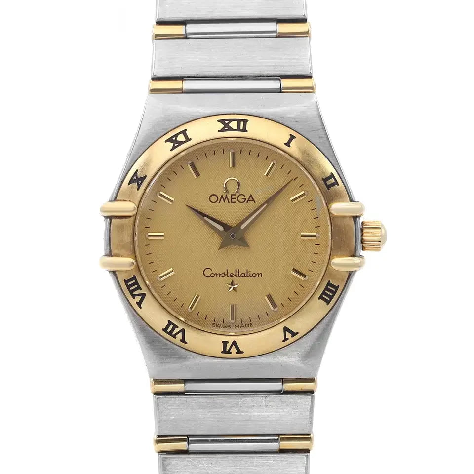 Ladies Omega 22mm Constellation 18K Two Tone Watch with Gold Dial and Fixed Roman Numeral Bezel. (Pre-Owned)