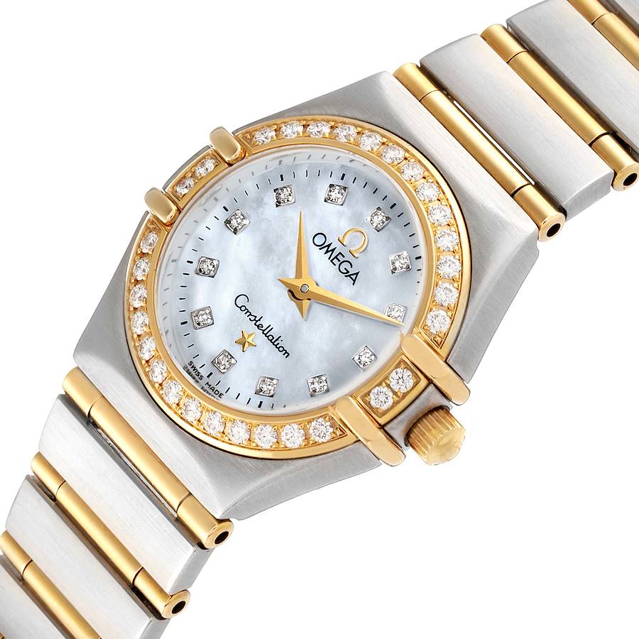 Ladies Omega 22mm Constellation 18K Two Tone Watch with Mother of Pearl Diamond Dial and Diamond Bezel. (Pre-Owned)