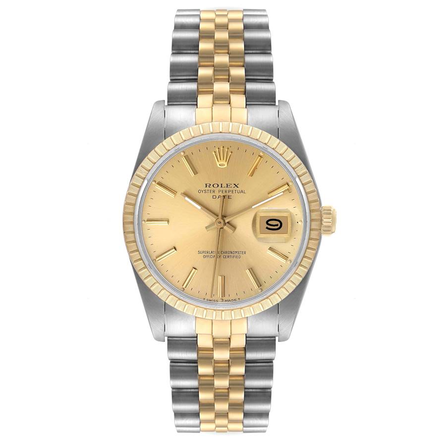 Ladies Rolex 26mm Date 18K Gold Two Tone Watch with Champagne Dial and Fluted Bezel. (Pre-Owned)