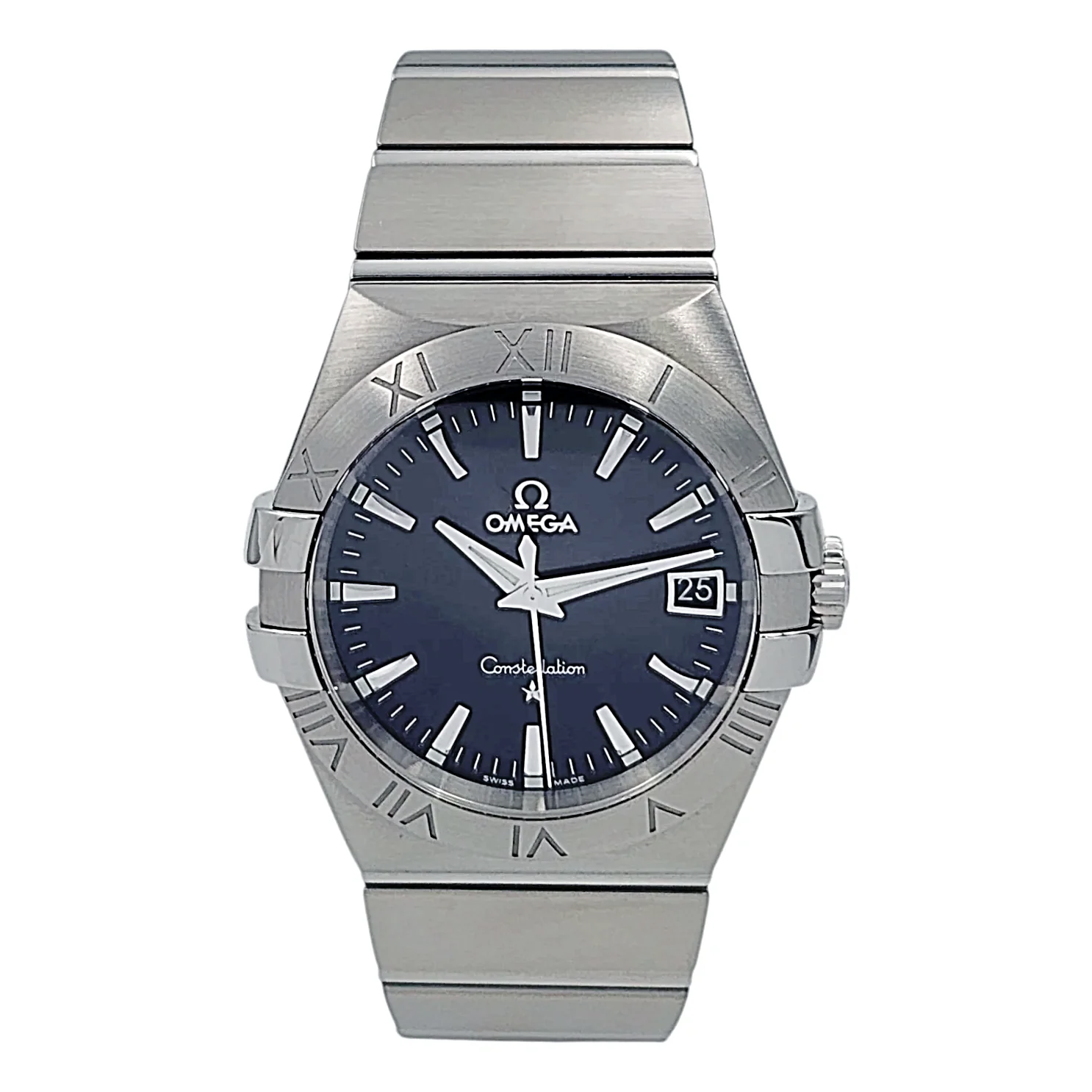 Men's Omega 36mm Constellation Stainless Steel Watch with Black Dial and Fixed Roman Numeral Bezel. (Pre-Owned)