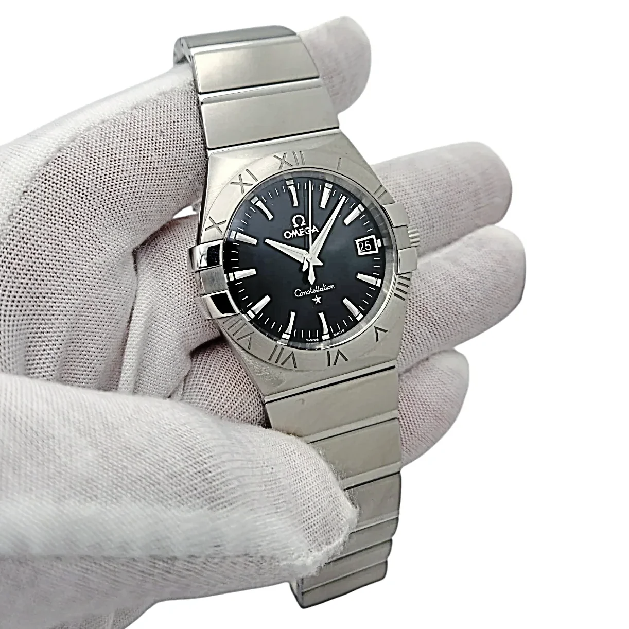 Men's Omega 36mm Constellation Stainless Steel Watch with Black Dial and Fixed Roman Numeral Bezel. (Pre-Owned)