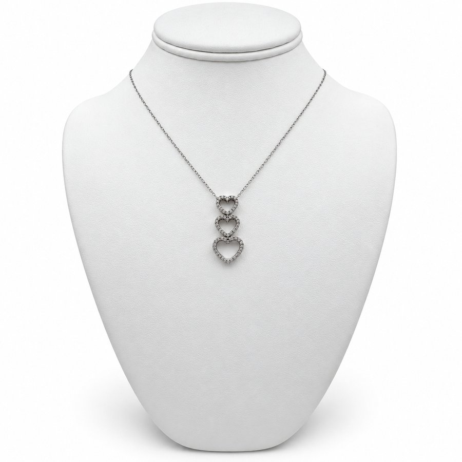 10k White Gold Heart Pendants with Diamonds and 18" Necklace.