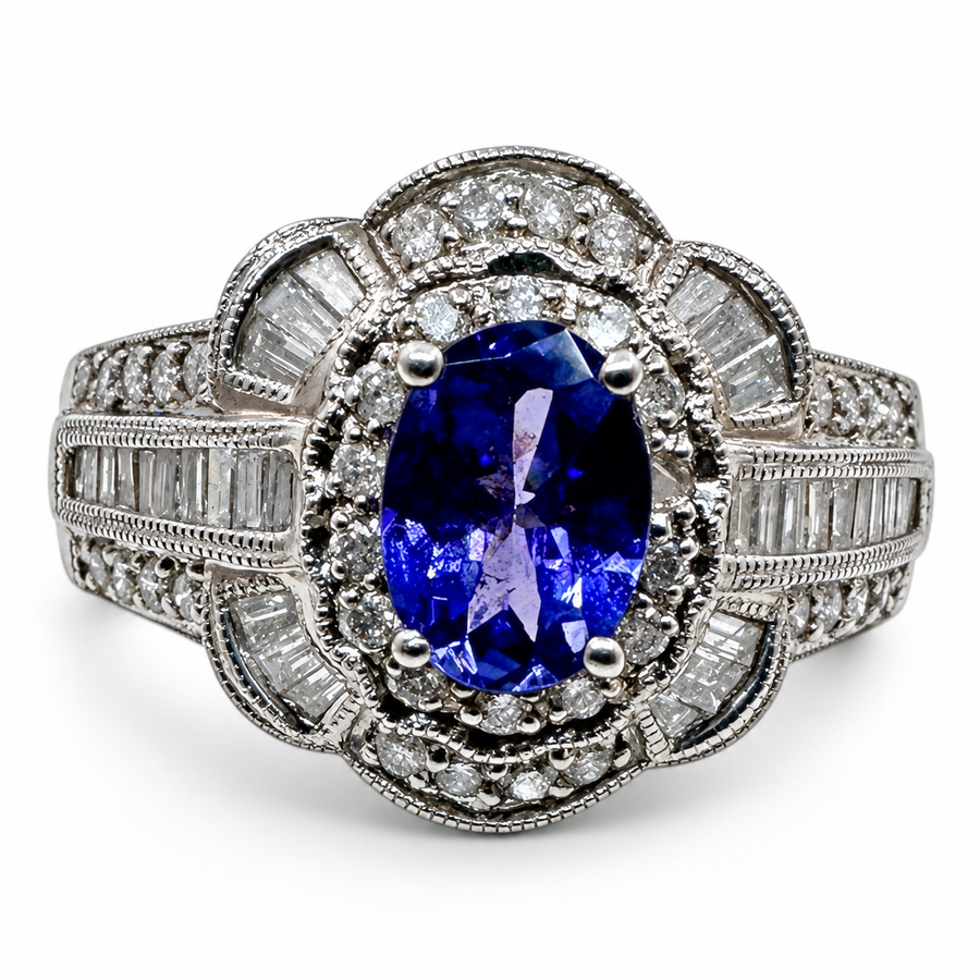 14K White Gold Ring with 0.75Ct. Tanzanite and Diamonds 1.60 Ct. (Size 9.00)