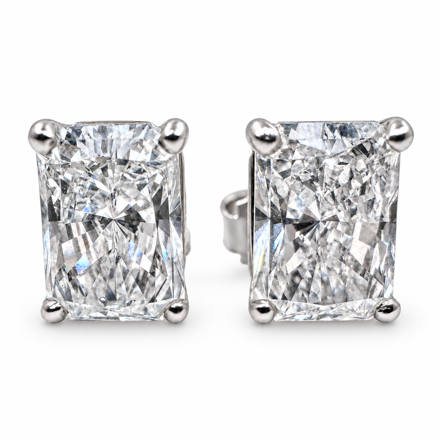 14K White Gold Stud Earrings with Lab Grown Radiant Cut Diamonds 3.06 Carat. (New)
