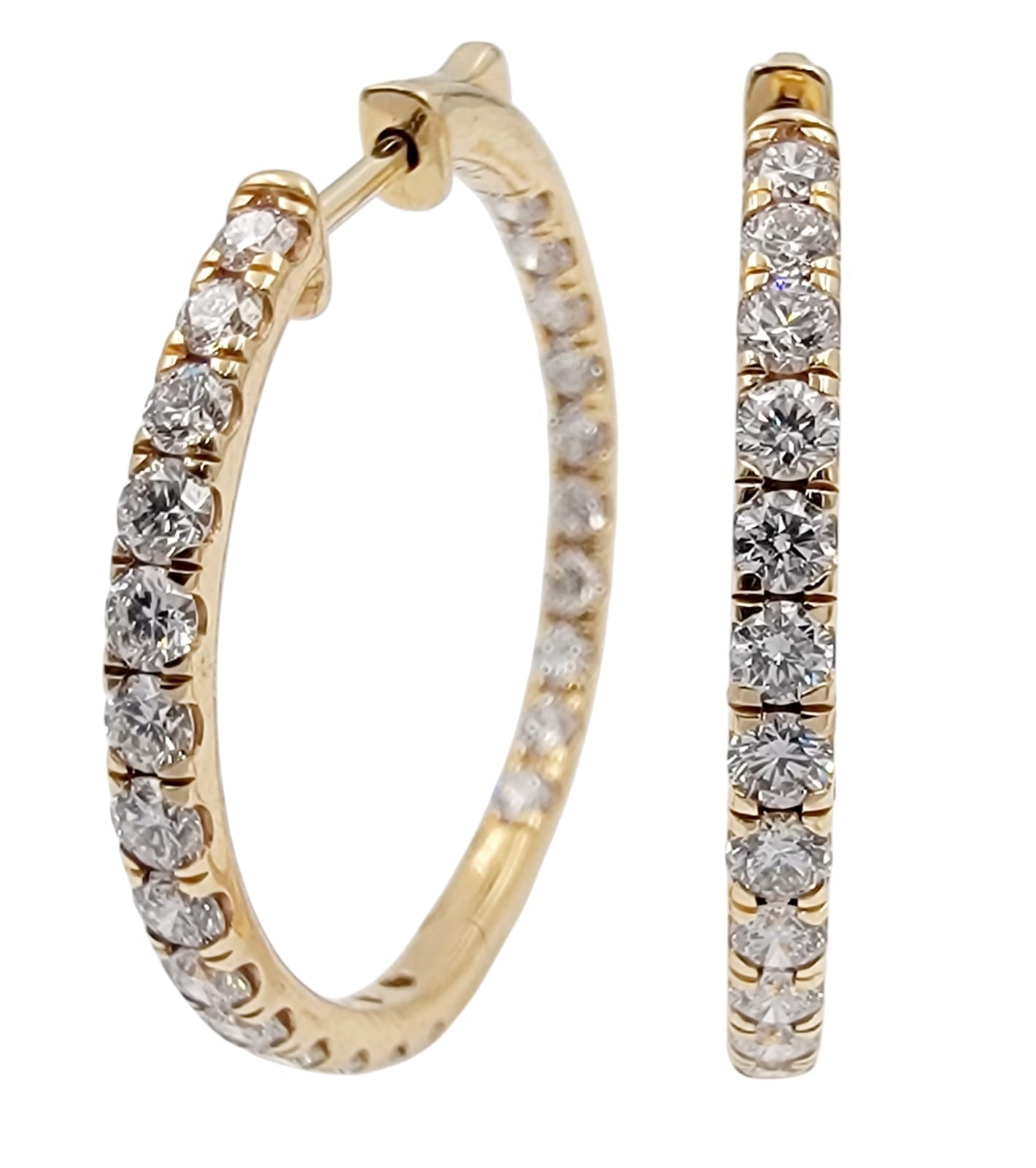 14K Yellow Gold Diamond Hoop Earrings