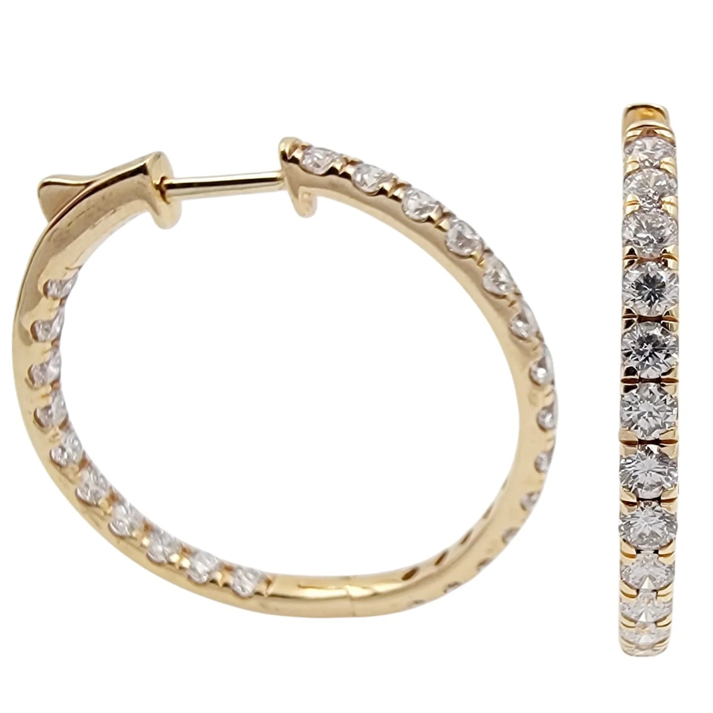 14K Yellow Gold Diamond Hoop Earrings
