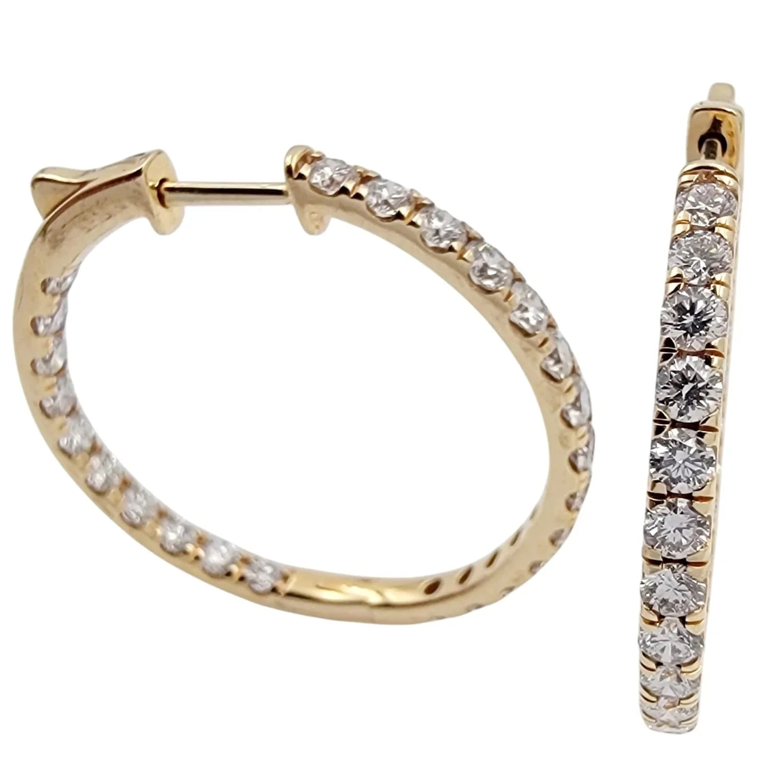 14K Yellow Gold Diamond Hoop Earrings
