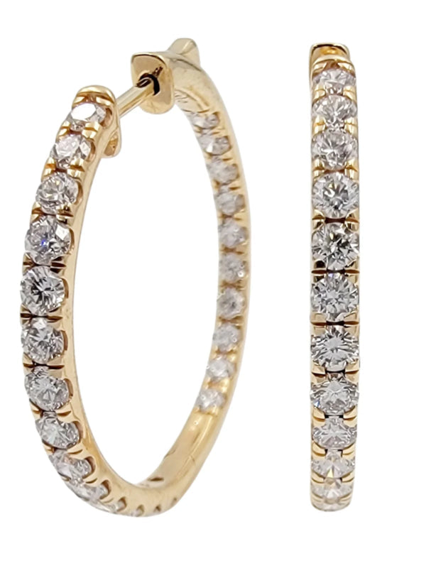 14K Yellow Gold Diamond Hoop Earrings