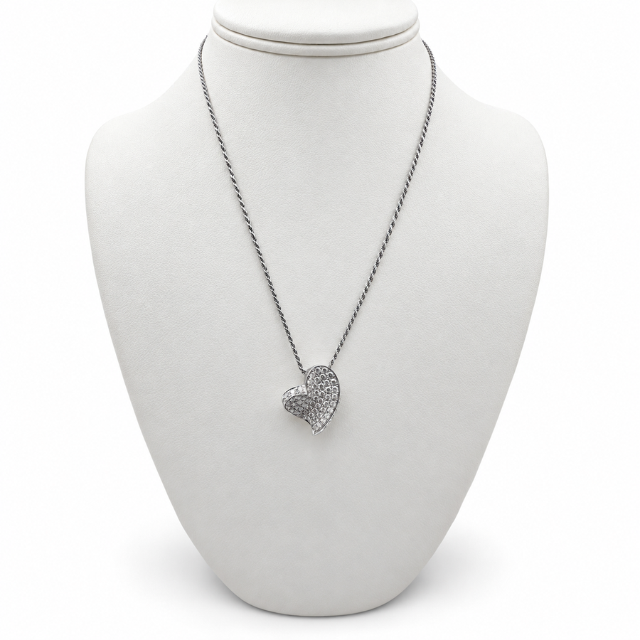 14k White Gold Heart Pendant with 65 Diamonds and 16" Necklace.