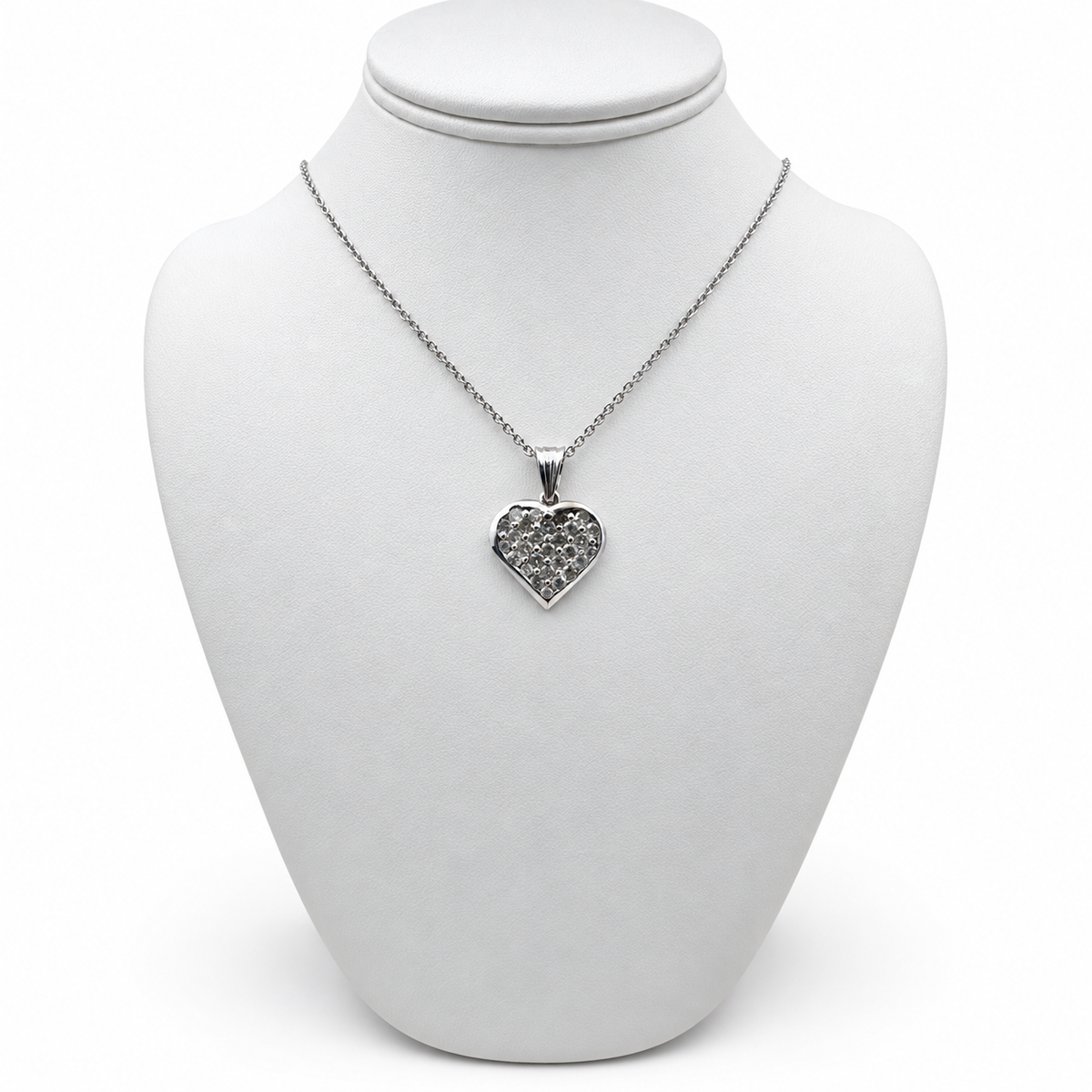 14k White Gold Heart Pendant with Diamonds and 19" Necklace.