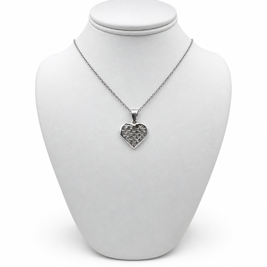 14k White Gold Heart Pendant with Diamonds and 19" Necklace.